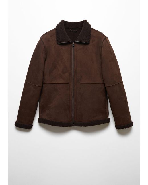 Mango Brown Shearling-lined Leather-effect Jacket for men