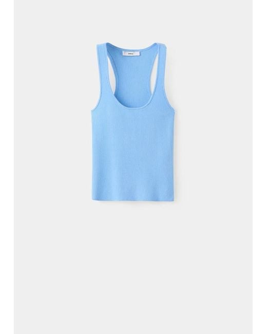 Mango Blue Fitted Ribbed Top