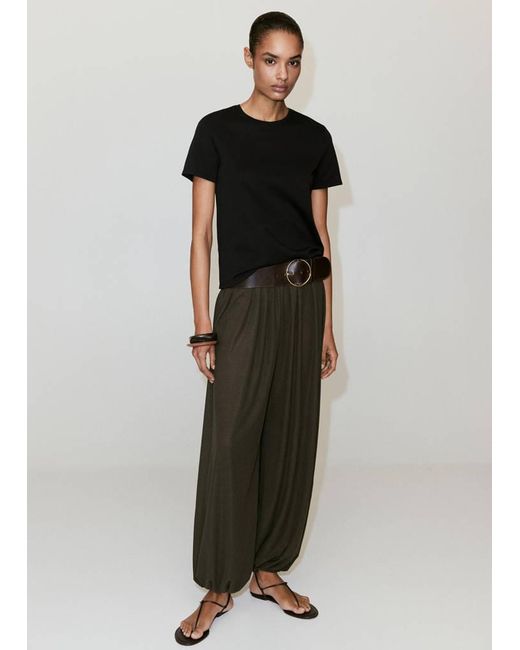 Mango Black 100% Cotton Round Neck T-Shirt