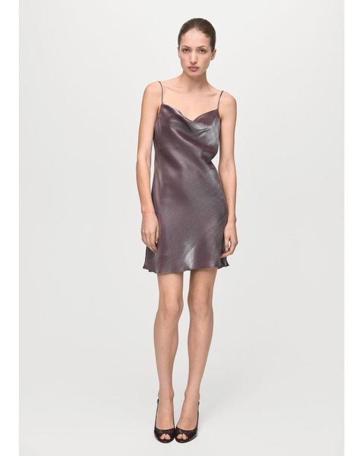 Mango Purple Satin Dress With A Low-Cut Neckline