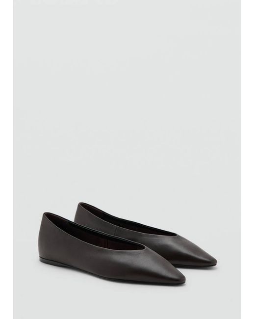 Mango White Flacher Lederschuh Mit Spitzer Zehenpartie