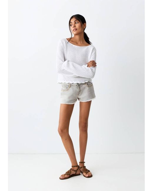 MANGO TEEN White Frayed Detail Mini Shorts