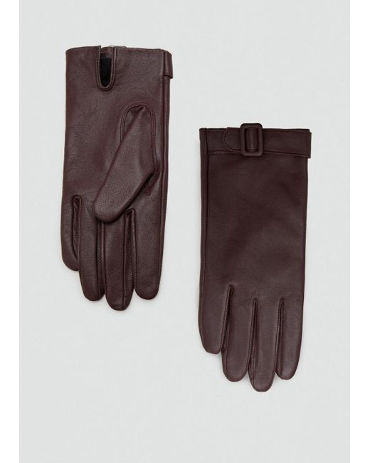 Mango Brown Leather Gloves With Buckle