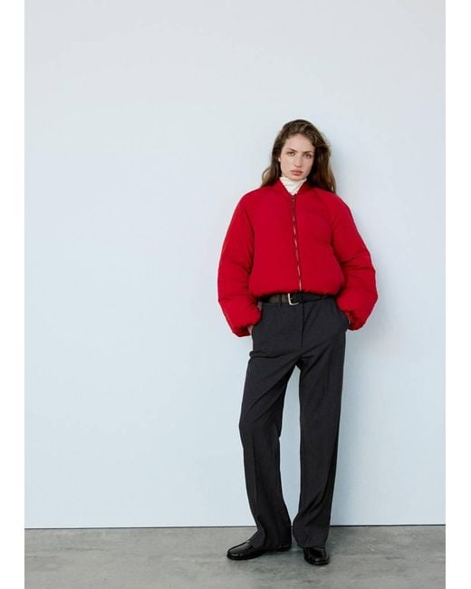 Mango Red Quilted Bomber Jacket