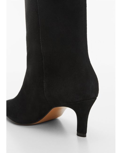 Mango Black Leather Boots With Kitten Heels