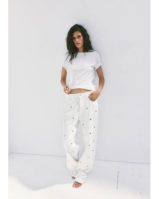Mango White Straight-Fit Jeans With Studs