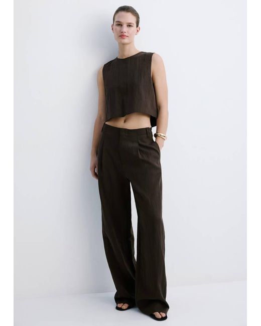 Mango Brown Mid-Rise Lyocell Trousers