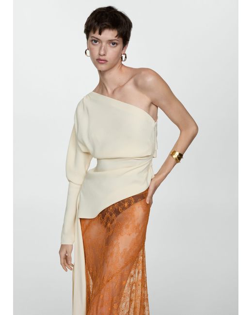 Mango White Asymmetric Embroidered Skirt