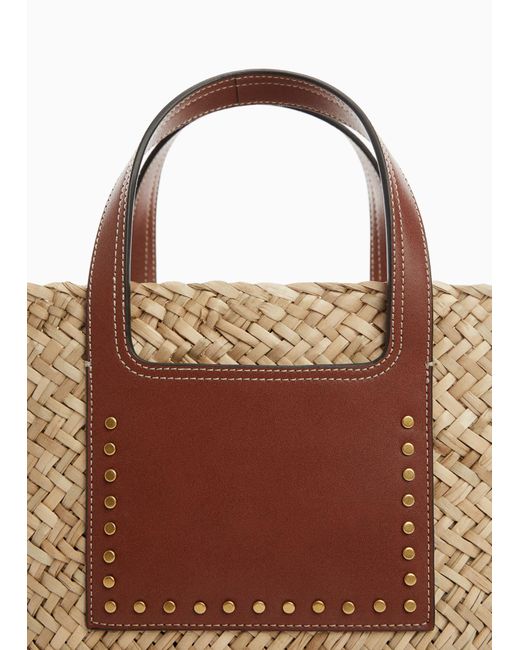 Mango Brown Basket Bag With Studs Detail