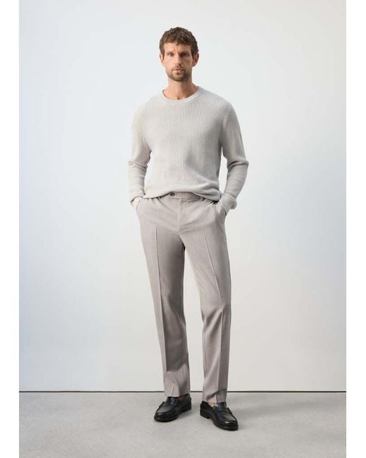 Mango Gray Regular-Fit Wool-Blend Trousers for men