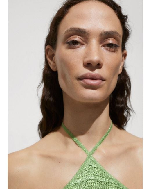 Mango Green Halter Neck Lurex Knit Top Pastel