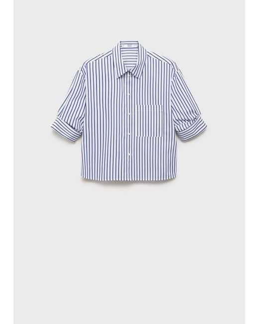 Mango White Striped Cropped Shirt