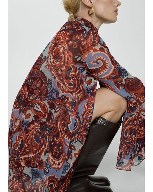 Mango Ruffled Paisley print Dress in Red Lyst UK