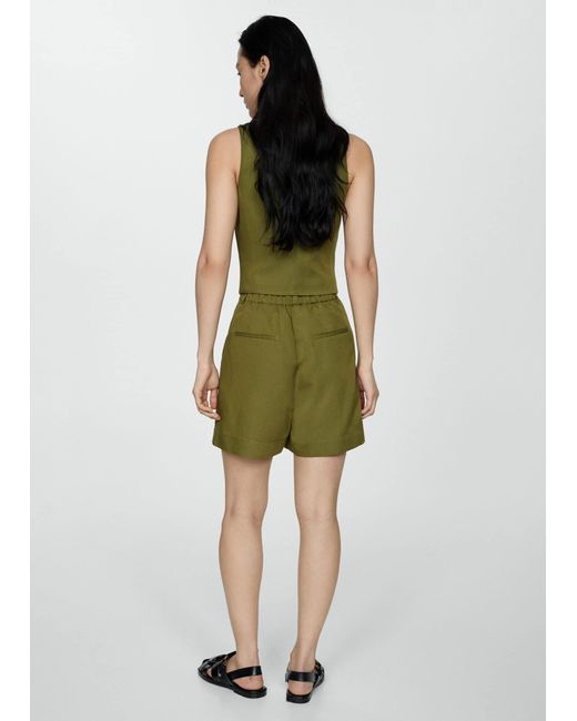 Mango Green Linen-blend Bermuda Plated Shorts