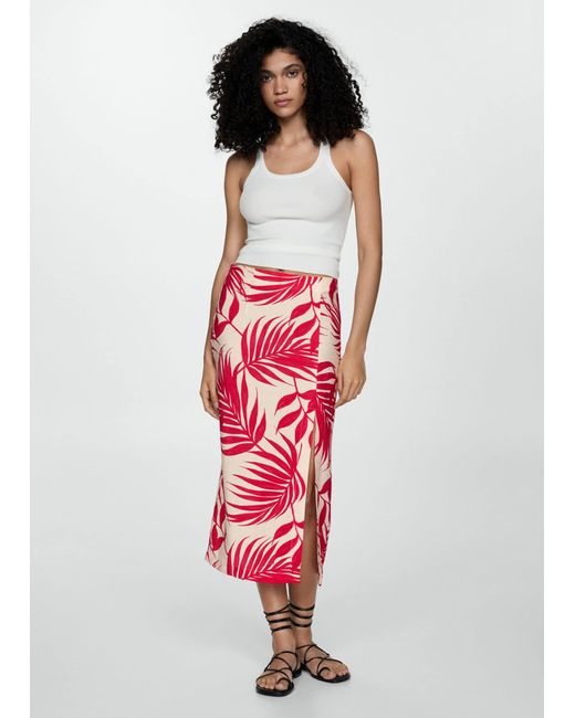 Mango Red Printed Skirt With Slit