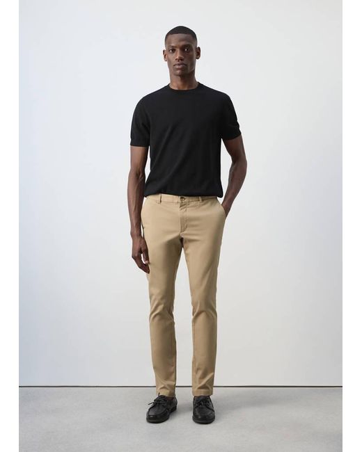 Mango Natural Barna Super Slim Fit Chino Twill Trousers for men