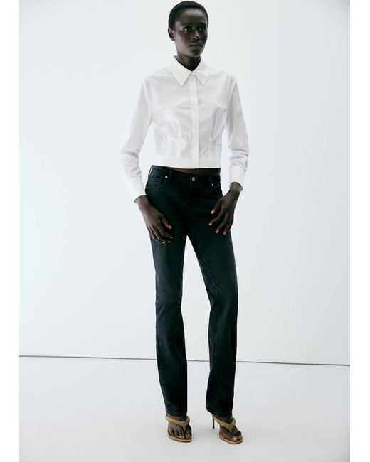 Mango White Crop Shirt With Darts