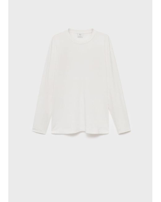 Mango White Long Sleeve Regular Fit T-Shirt for men