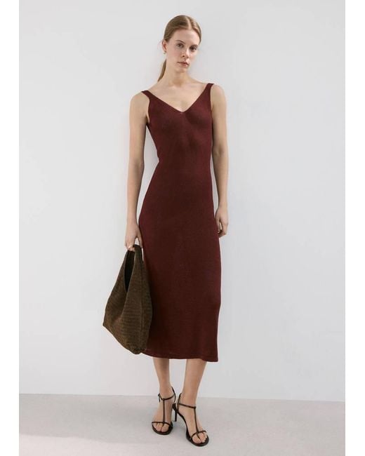 Mango Brown V-Neck Knitted Dress