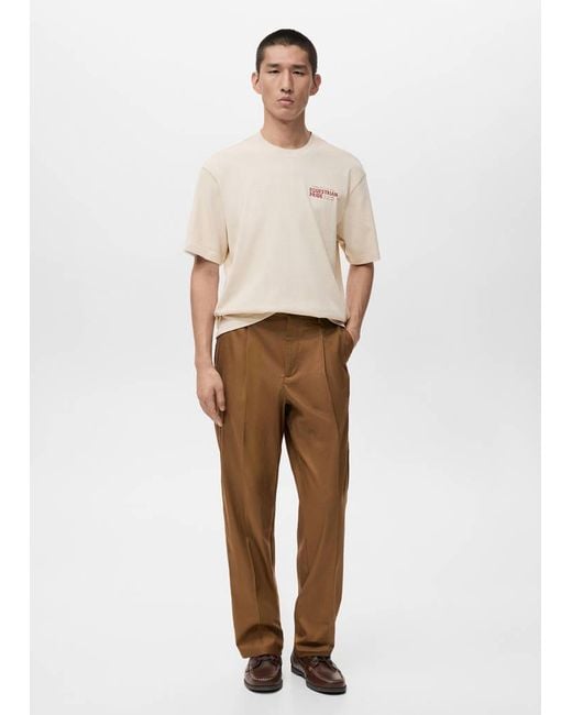 Mango White Relaxed-Fit Printed T-Shirt for men