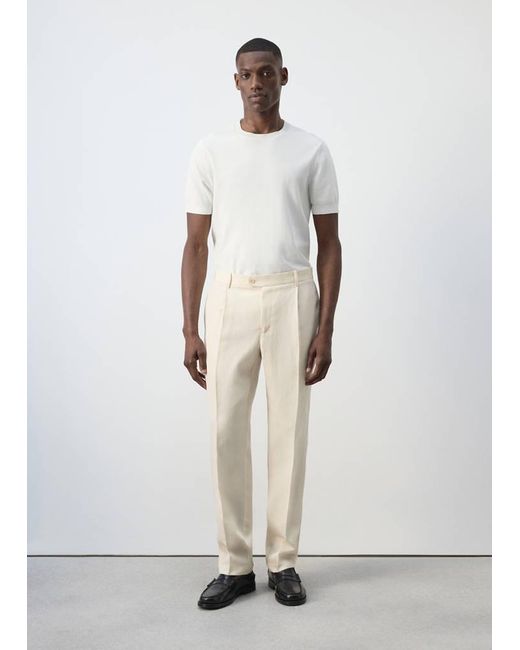 Mango White Regular Fit Trousers for men