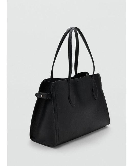 Mango Black Medium Bag With Pebbled Leather Effect