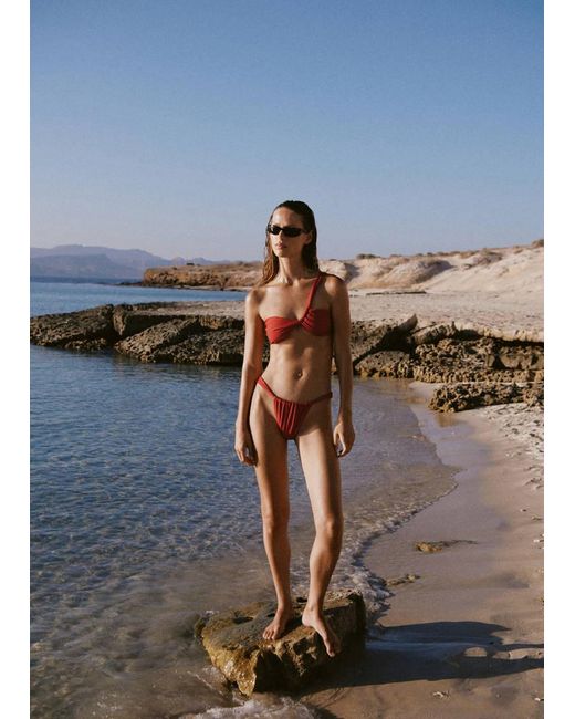 Mango Gray Asymmetric Strap Bandeau Bikini Top