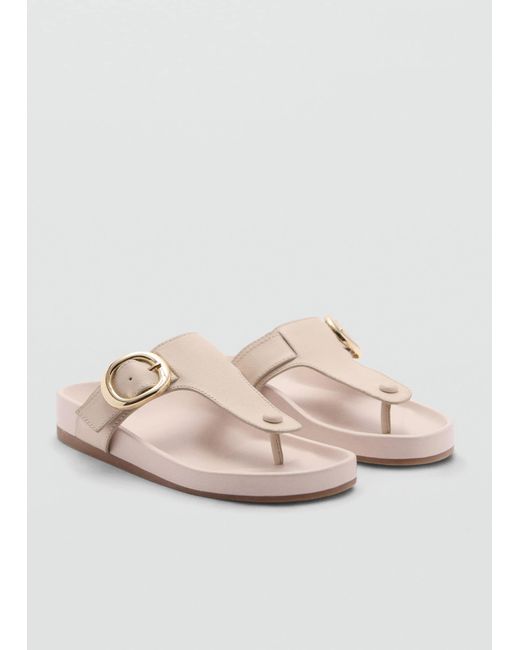 Mango Natural Buckle Leather Sandals