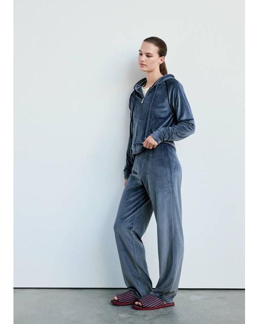 Mango Blue Velour Sweatshirt With Soft Touch