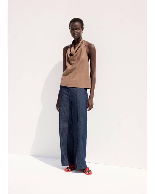 Mango Blue High-Waisted Wide Leg Jeans With Stitching