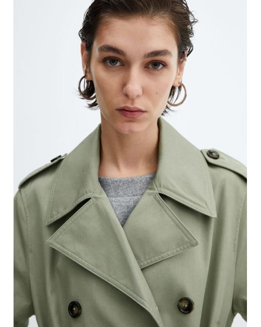 Mango Green Double-button Trench Coat
