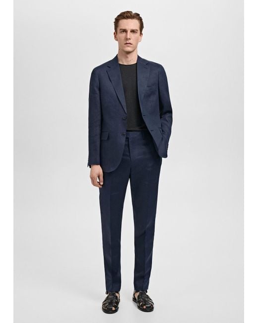 Mango Blue Amalfi 100% Linen Slim-Fit Suit Jacket for men