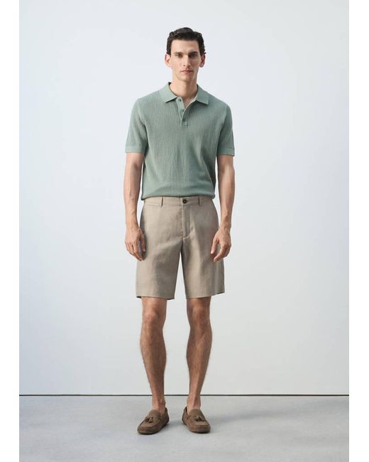 Mango Green 100% Cotton Open-Knit Polo Shirt for men