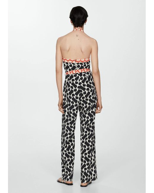 Mango White Printed Jumpsuit With Bow