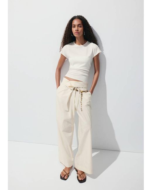 Mango Natural Straight Trousers With An Asymmetric Waist