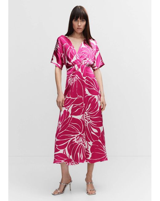 Mango Pink Wrapped Satin Dress