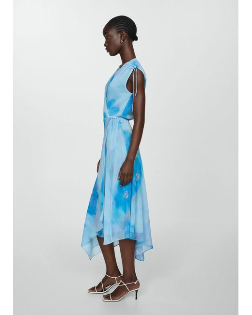 Mango Blue Print Wrap Dress