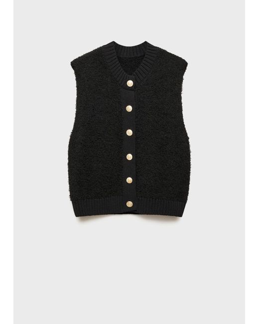 Mango Black Knitted Gilet With Buttons