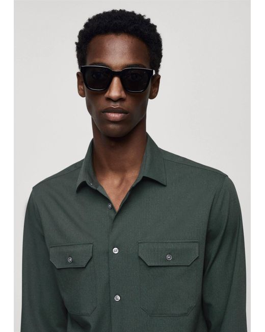Mango Green Overshirt With Stretch Fabric Pockets for men