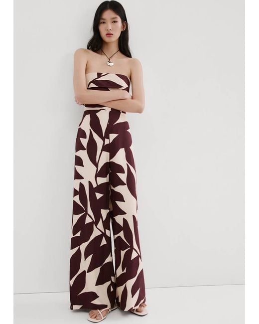 Mango White Printed Strapless Jumpsuit