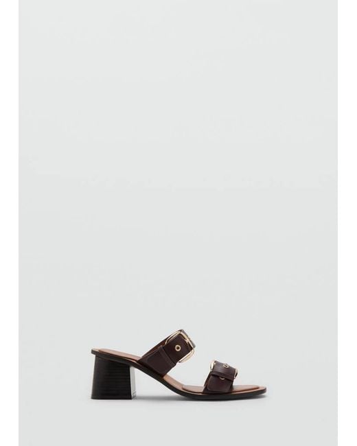 Mango Brown Leather Heeled Sandals With Buckles