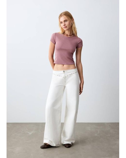 MANGO TEEN White Knitted Short-Sleeve T-Shirt
