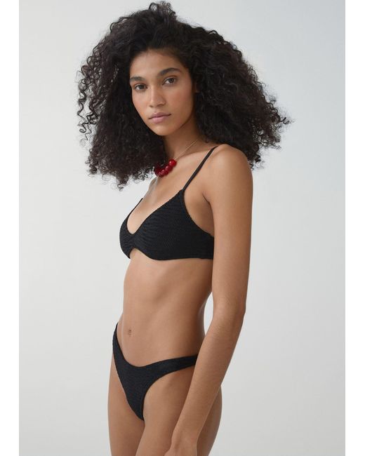 Mango Black Textured Bikini Top