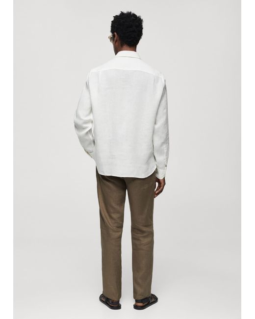 Mango White Classic Fit 100% Linen Shirt for men