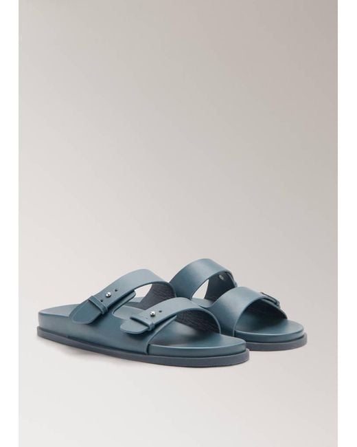 Mango Blue Double Buckle Leather Sandals