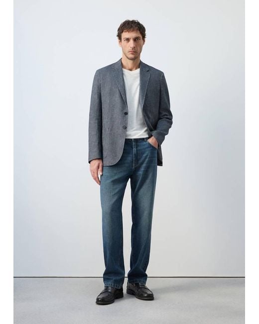 Mango Blue Slim Fit Linen Cotton-Blend Blazer for men