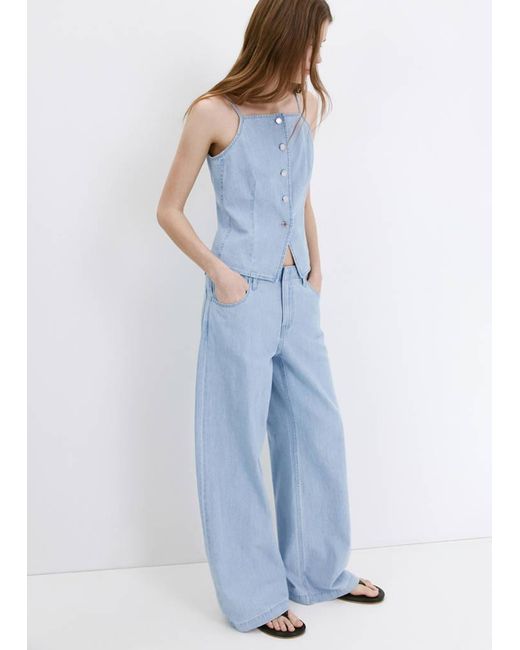 Mango Blue Wide Leg Mid-Rise Jeans