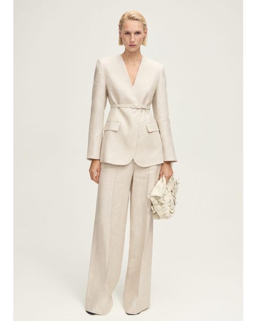 Mango Natural Linen Suit Jacket With Belt