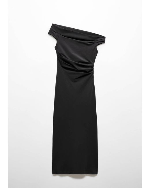 Mango Black Off-the-shoulder Draped Dress