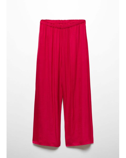 Mango Red Satin Trousers With Elastic Waist